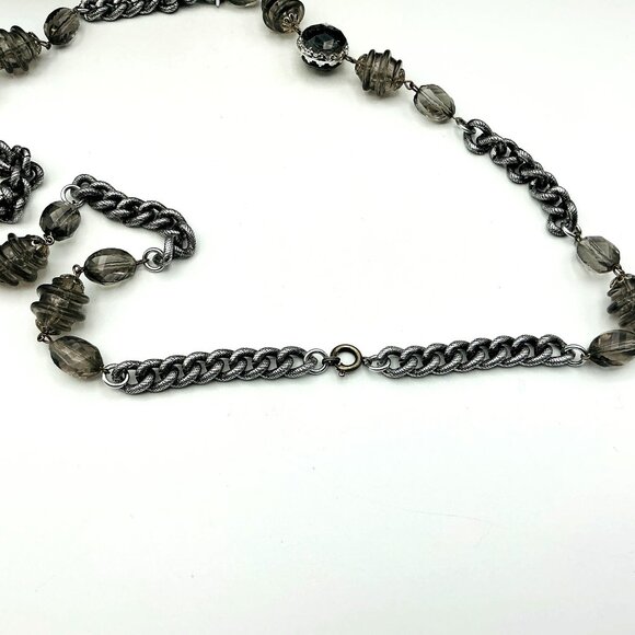 "Elegant Silver Chain Necklace With Smoky Quartz resin Beads" - Picture 5 of 6